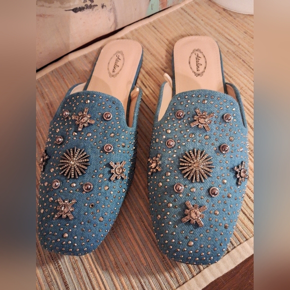 Atalina Shoes - 💧Atalina Denim Jeweled Embellished Mule